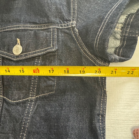 Zara Navy Button-Up Denim Crop Top - Picture 4 of 7